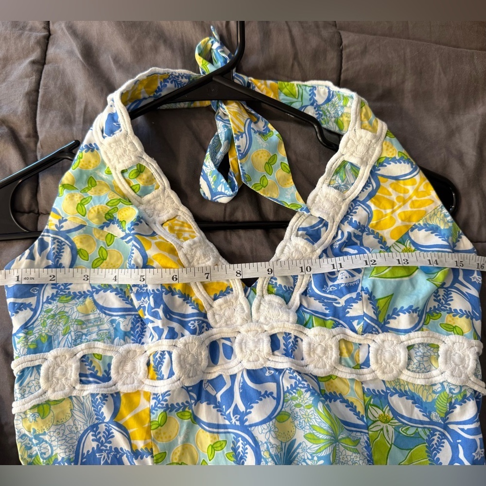 Lilly Pulitzer Blue and Yellow Patterned Halter Dress Size 4 - Picture 8 of 8